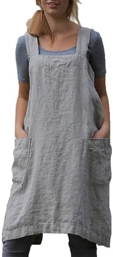 Schine Women's Cotton Cross Back Pinafore with Big Pockets Practical