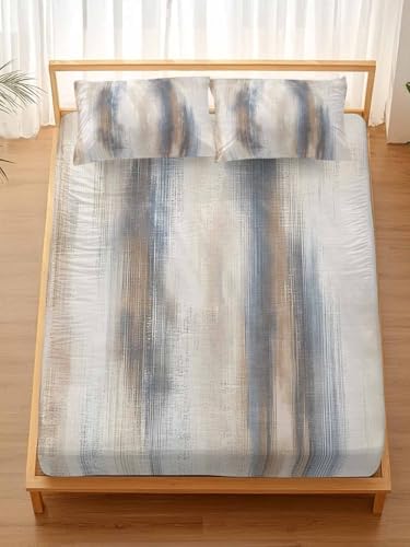 Beige Gray Twin XL Fitted Sheet Set, Abstract Grunge Mottled Neutral