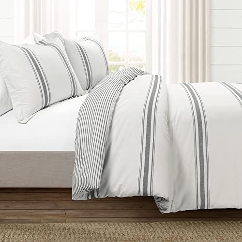 Lush Decor Farmhouse Stripe Reversible Cotton Duvet Cover Set 3 Piece