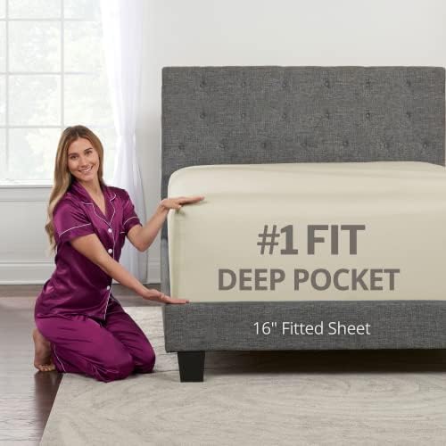 Real 16 Inch Deep Pocket Queen Size Soft Cream Beige Fitted Bed Sheets