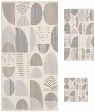 Bath Towels Set of 3 Beige Dots Semicircles Bath Towel Hand Towel