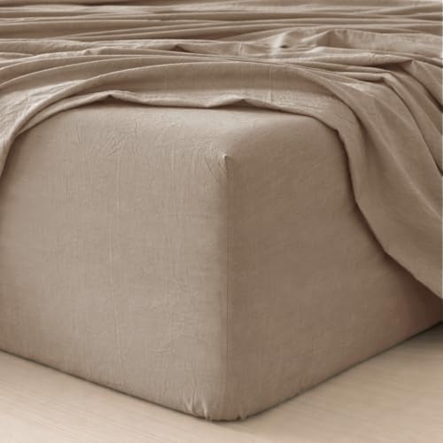 MOOMEE Fitted Sheet Only Washed Cotton Linen-Like Extra Deep Pocket