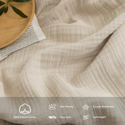 FOSSA Muslin Blanket 4-Layer 100% Cotton Gauze Blanket with Fringe