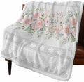 Fleece Sherpa Bed Blankets, Pink Flowers Microfiber Plush Flannel