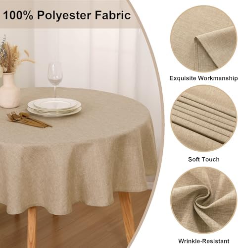 XWZO Faux Linen Round Tablecloth - Spillproof Wrinkle Resistant
