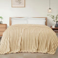 Exclusivo Mezcla Striped King Size Fleece Blanket for Bed, Beige
