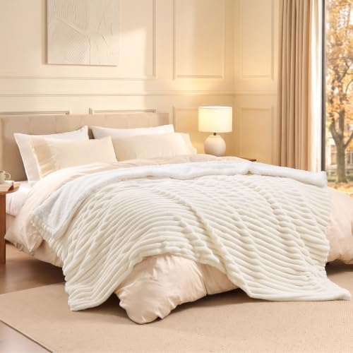 BEDELITE Soft Sherpa King Blanket for Couch, Fluffy Gift, Cream