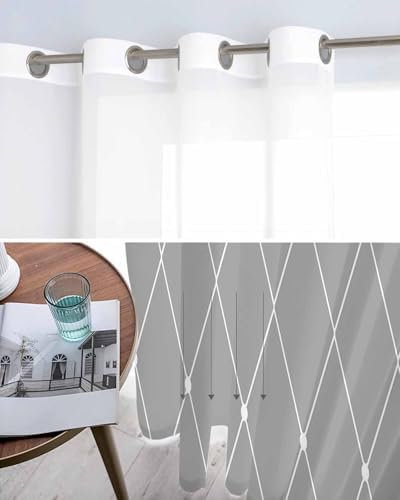 Gray Ombre Sheer Curtains 63 Inch Length Grommet Semi Sheer Drapes for