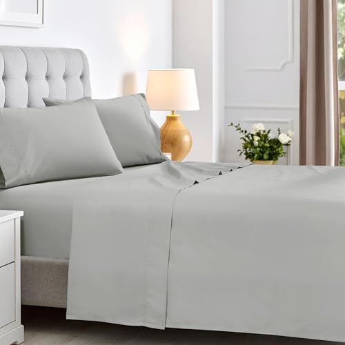 SUPERIOR Cotton Blend 600 TC Deep Pocket Sheet Set, King, Platinum