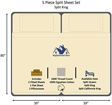 Split King Egyptian Cotton Sheets Sets for Adjustable Bed 22-Inches