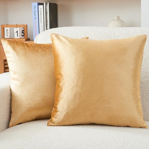 Throw Pillow Covers Gold Set of 2 20x20 Inch Pillow Covers, Soft