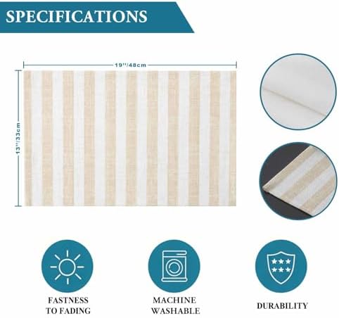 Beige Striped Placemats Set of 4, Cotton Linen Fabric Place Mats