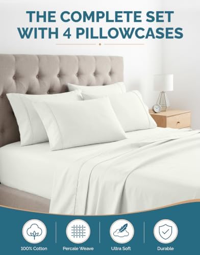 Casa Platino Split King Percale Sheet Set– 7 Piece 100% Cotton Sheet