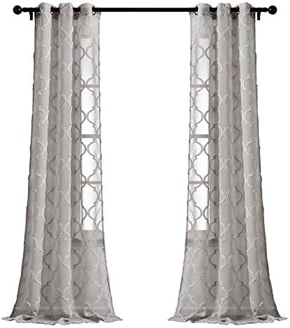 Lush Decor Gray Avon Trellis Grommet Sheer Window Curtain Panel Pair