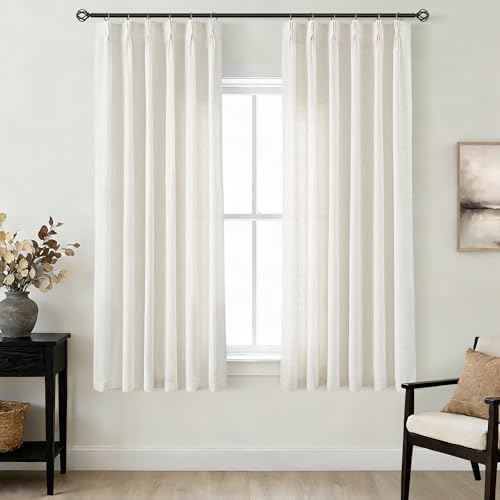 Triple Pleated Linen Curtains 63 inches Long 2 Panels Set Light