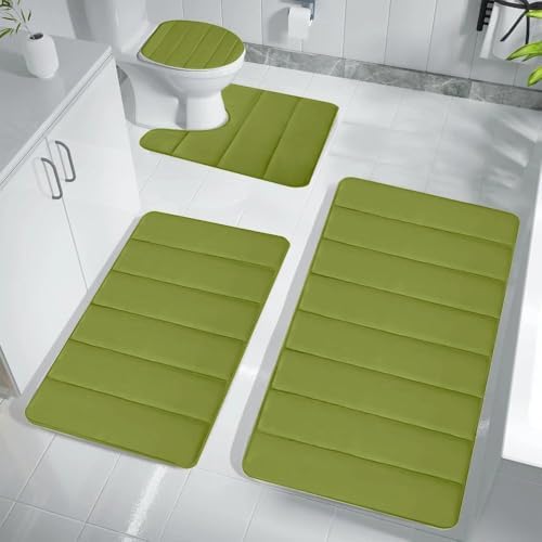 Ultra Water Absorbent Memory Foam Bathroom Rugs Set 4 Piece Non Slip