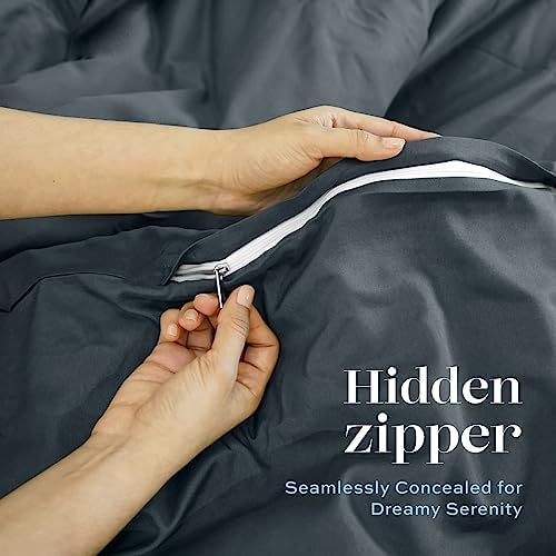 White Classic Grey Duvet Cover King Size, Microfiber Duvet Cover with