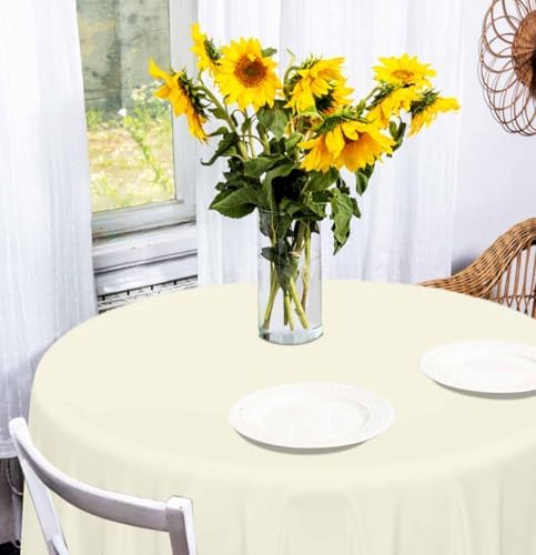 HEIPINIUYE 3 Pack Beige Round Tablecloth 84 Inch Round Plastic Table