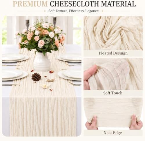 12 Pack Beige Cheesecloth Table Runner 17x108 Inch Easter Spring Boho