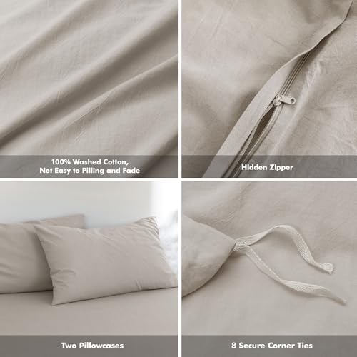 FOSSA Duvet Cover Set 100% Washed Cotton Linen Feel Full