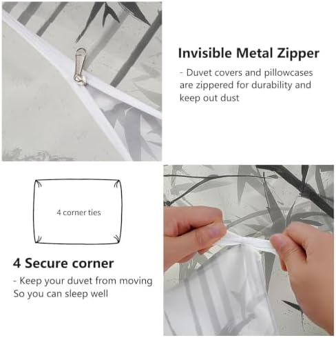 Duvet Cover King Size - Reversible Symmetrical Ink Wash Bamboo Leaf