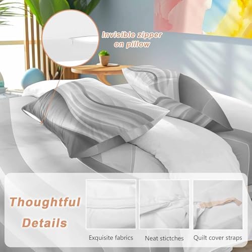 Gray Striped Duvet Cover Set, Modern Abstract Art Wave Moire Gradient