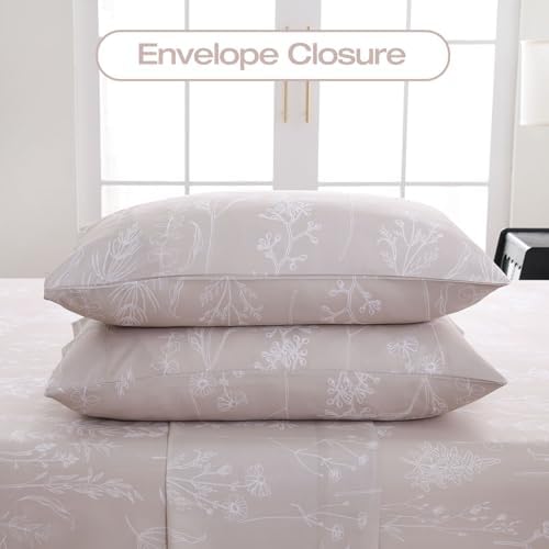 Yibeizi Taupe Floral Sheets King Size Boho Patterned Bed Sheet Set