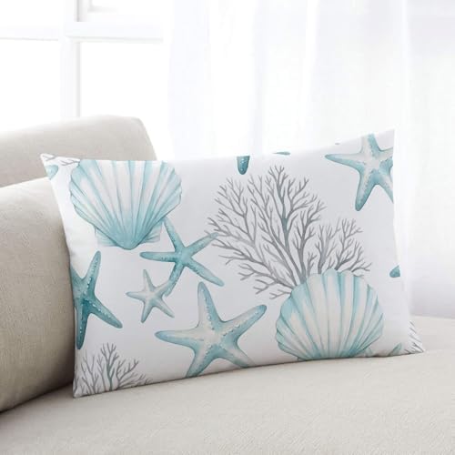 Outdoor Pillow Covers with Inserts,Teal Coastal Waterproof Decorative