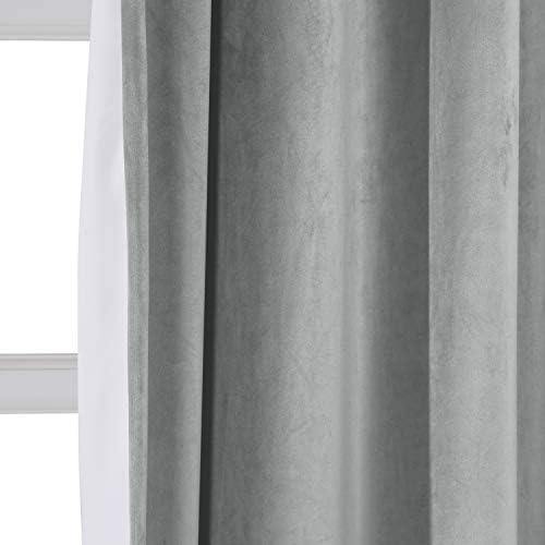 ChadMade 120 Inches Long Velvet Curtains, 2 Panels 52Wx120L Grey, Rod