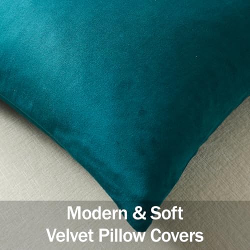 DEZENE Throw Pillow Covers 22x22 Teal: Pack of 2 Cozy Soft Velvet