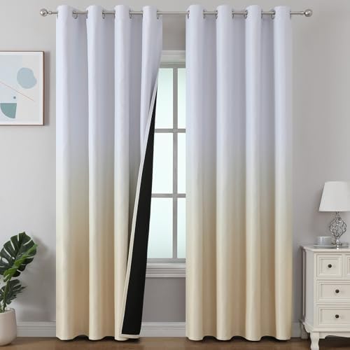 Ombre Beige and Greyish White Blackout Curtains for Bedroom 52x108 2