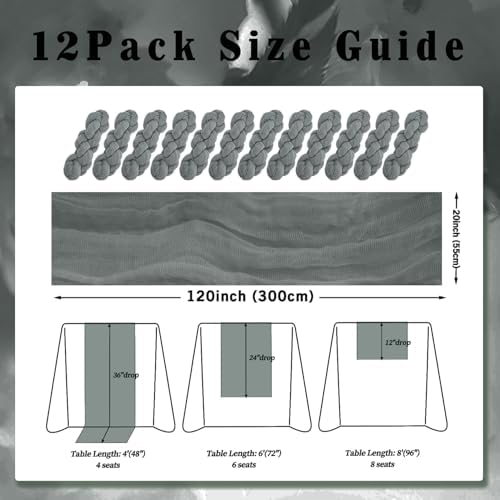 12 Pack Gray 10FT Cheesecloth Table Runner Rustic Gauze Fabric Cheese