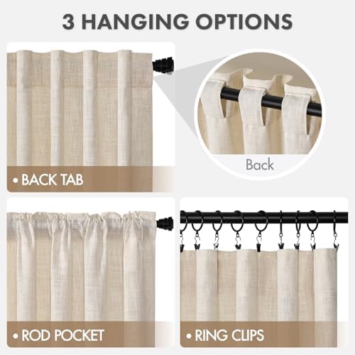 MIULEE Thick Linen Curtains, 42Wx96L, Cream Ivory Semi Sheer Linen