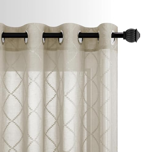 KOUFALL Brown Sheer Curtains for Living Room Classics Embroidered Wavy