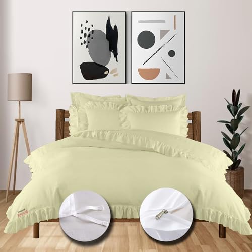 eBeddy Linens Luxury Ivory Edge Ruffle Duvet Cover Set Super King