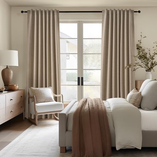 Topfinel Linen Blackout Curtains 96 Inch Long, Light Blocking Rustic