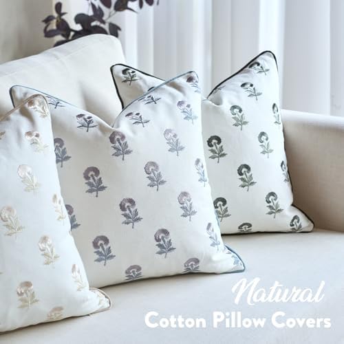 FIOUOVO Embroidered Floral Pillow Covers 20x 20 Set of 2 Cotton