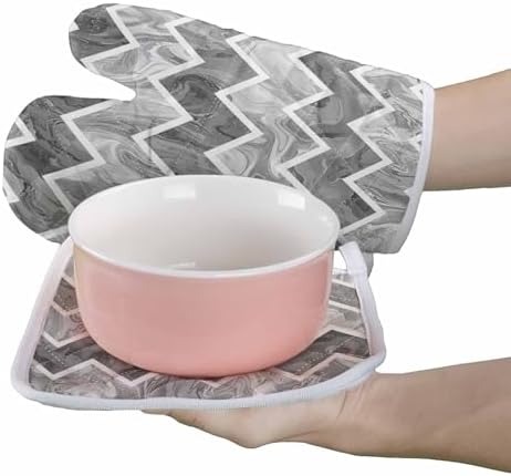 Quilted Cotton Terry Cloth Oven Mitt, Pot Holder Grey Abstract