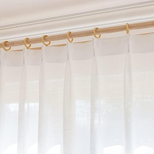 White Sheer Curtains 120 Inches Length 2 Panels, Linen Textured Window