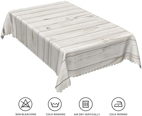 60x120inches Gray White Wood Grain Tablecloth Rustic Wooden Board