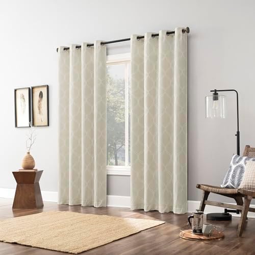 Sun Zero Tabor Woven Ogee 100% Total Blackout Grommet Curtain Panel