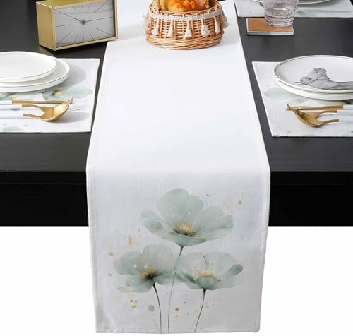 Floral Table Runner and Placemats Set of 4 Aesthetic Flower Cotton