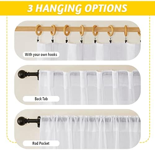 NICETOWN White Linen Sheer 120 inch Curtains for Living Room, Rod