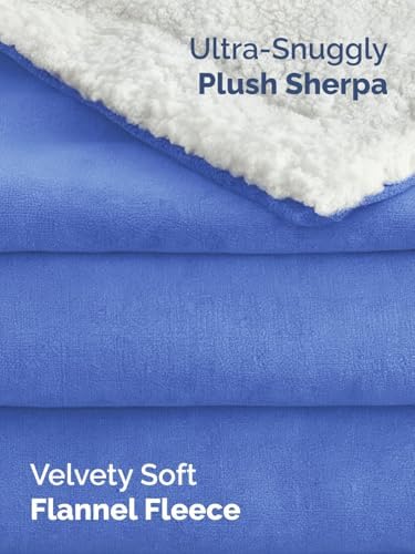Sherpa Fleece Blanket Throw XL - Reversible Blanket - Vista Blue, 50"