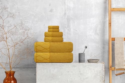 6-Piece Jacquard Bath Towel Set – 100% Cotton 600 GSM Luxury Towels