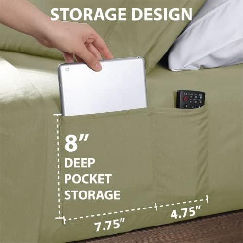 Swift Home Twin XL Bed Sheet Set with Double Side Pockets, Sage