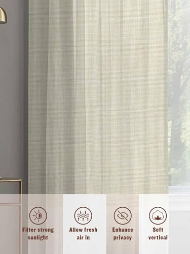 Beige Semi Sheer Curtains 72 inch Length 2 Panels Set Modern