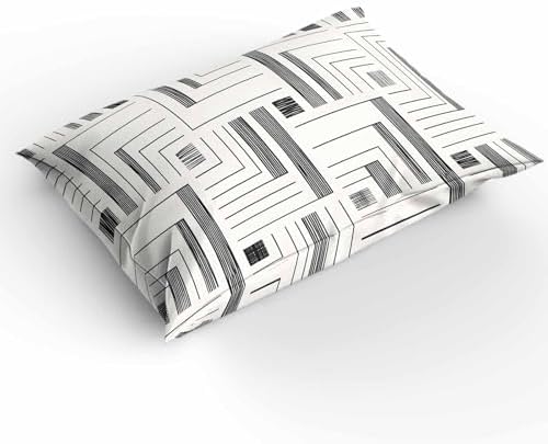 Duvet Cover Set Queen, Gray White Geometric Blocks 3 Piece Bedding Set