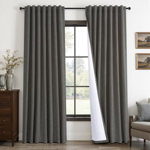 Topfinel Carbon Grey 84 Inch Total Blackout Bedroom Curtains