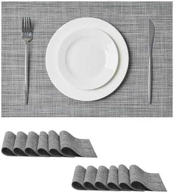 Linen Grey Placemats Set of 12 - Heat Resistant Non-Slip Place mats